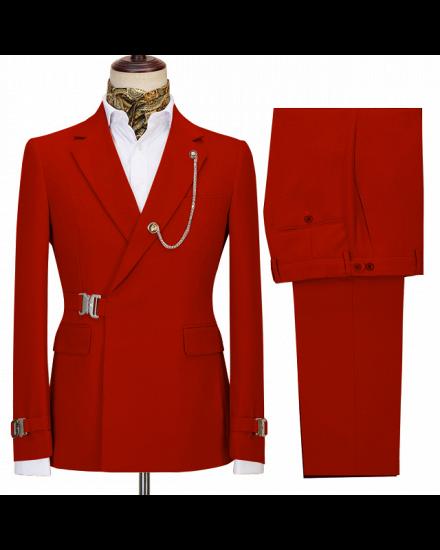 Amos Newest Red Notched Lapel Two Pieces Men Suit For Business_2
