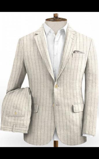 Light Champagne Two Pieces Striped Tuxedo | Linen Summer Beach Groom Suits_2