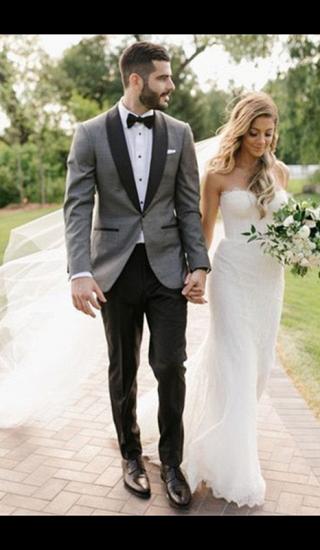 Fashion Gray Shawl Lapel Wedding Suit | One Button Men's Suit_1