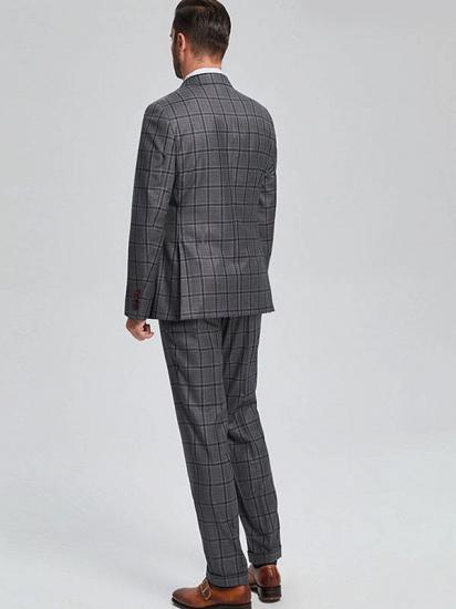Retro Large Plaid Dark Grey Double Breasted Mens Suits for Business_3