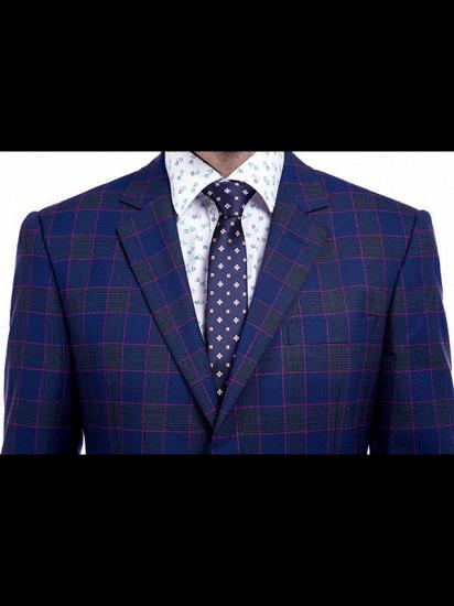 Fashionable Check Pattern Notch Lapel Blue Mens Suits for Business_4