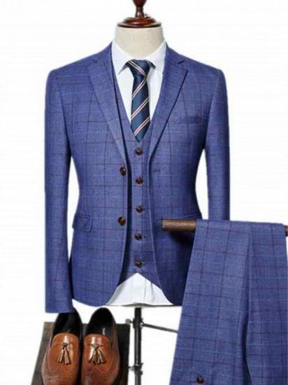 Three Pieces Men Suits for Men | Ocean Blue Plaid Prom Suits_1