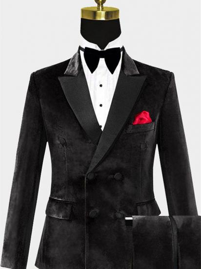 Double Breasted Velvet Tuxedo| Black Peak Lapel Men Suits_1