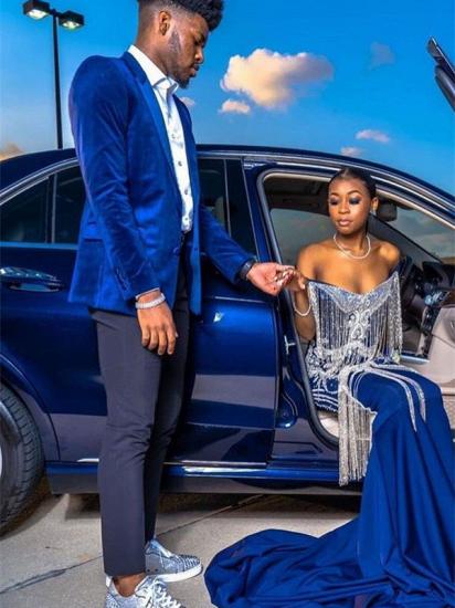 Royal Blue Velvet Prom Outfits Online | Chic Peaked Laple Men's Suit with Two Pieces