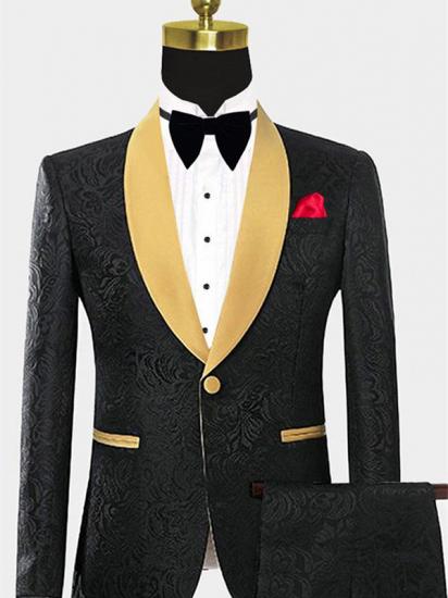 Black Two Pieces Prom Suits | Jacquard Tuxedo with One Button_1