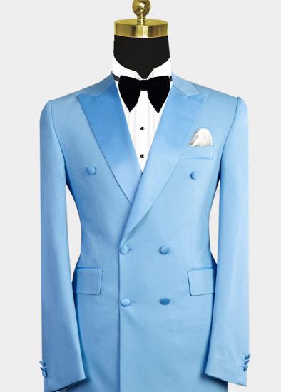 Phoenix Fashion Blue Peaked Lapel Double Breasted Men Suits_1