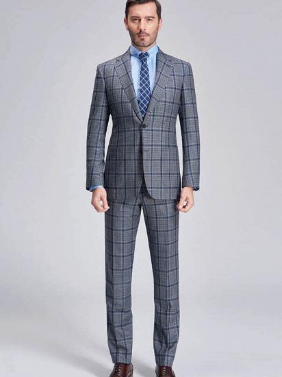 Modern Plaid Notch Lapel Patch Pocket Grey Suits for Men_1