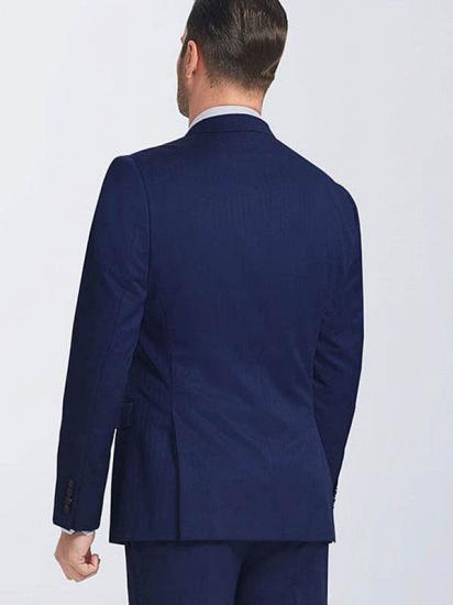 Navy Blue Double Breasted Peak Lapel Slim Fit Mens Suits_3