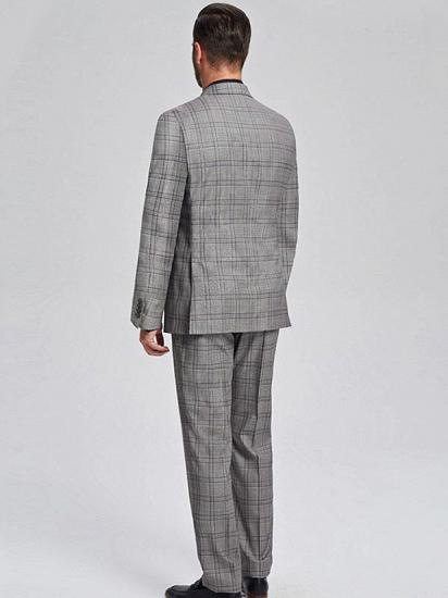 Vintage Peak Lapel Double Breasted Checked Grey Mens Suits for Business_3