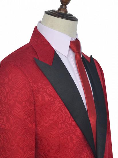 Bright Red Jacquard Peak Lapel with Black Silk Unique Mens Suits_5