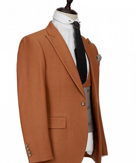 Orange Peak Lapel 3 Piece Men's Suit with Double Breasted Waistcoat_4