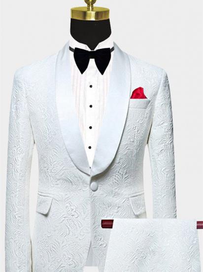 White Jacquard Wedding Men Suits | Elegant Two Piece Shawl Lapel Groom Suits_1