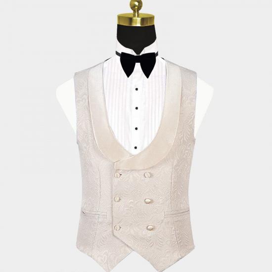 White Three Pieces Jacquare Tuxedo | Shawl Lapel Dinner Suits Sale_3