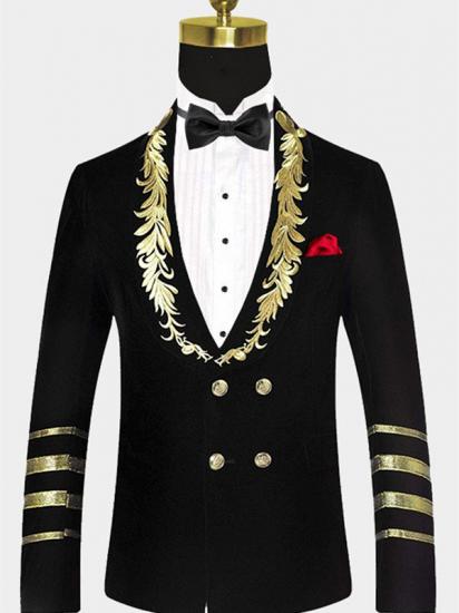 Black Velvet One Piece Jacket | Gold Embroidered Double Breasted Tuxedo_1
