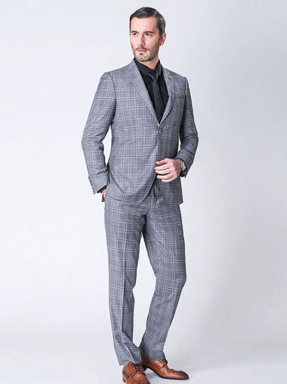 Patch Pocket Grey Plaid Two Piece Business Suits for Men_2