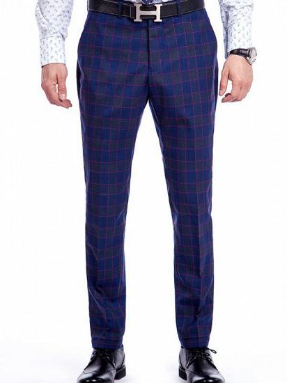 Fashionable Check Pattern Notch Lapel Blue Mens Suits for Business_7