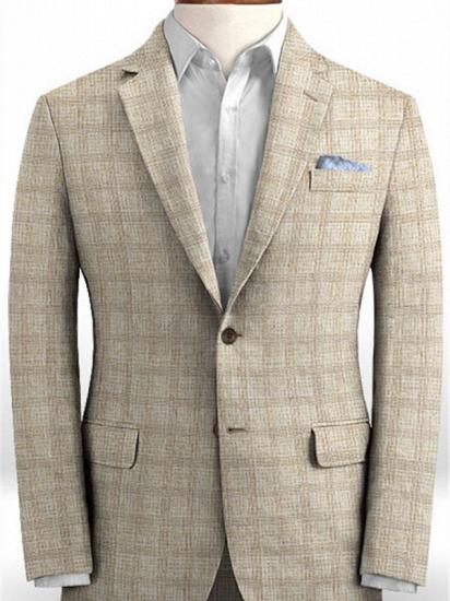 Khaki Linen Summer Beach Groom Suits | Newest Wedding Two Pieces Men Tuxedo_1