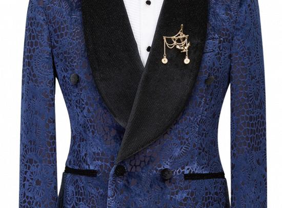 Jane Dark Navy Jacquard Double Breasted Sparkle Shawl Lapel  Men Suits For Wedding_1
