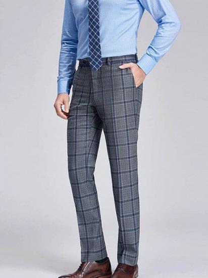 Modern Plaid Notch Lapel Patch Pocket Grey Suits for Men_6