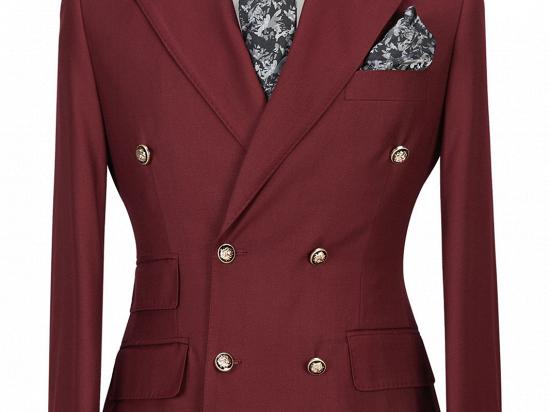 Luman Stylish Double Breasted Burgundy Peak Lapel Men's Formal Suit