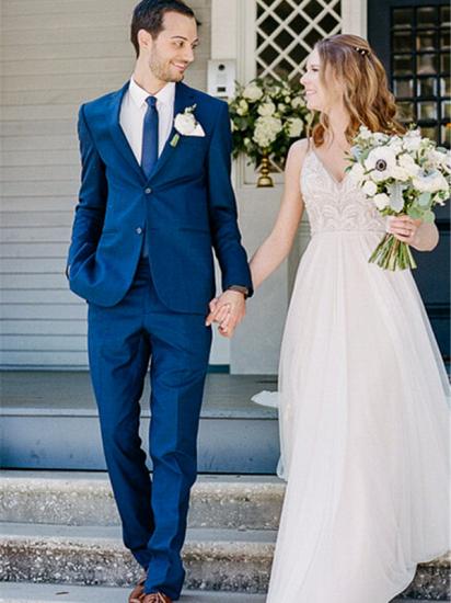 Royal Blue Notched Lapel Wedding Groom Men Suit_1