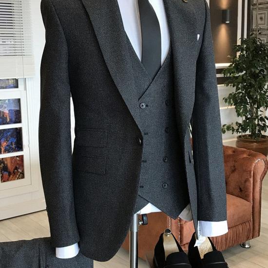 Osmond Black Small Plaid Peaked Lapel Double Breasted Waistcoat Custom Business Suits_1