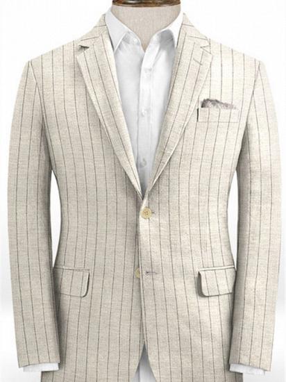 Light Champagne Two Pieces Striped Tuxedo | Linen Summer Beach Groom Suits_1