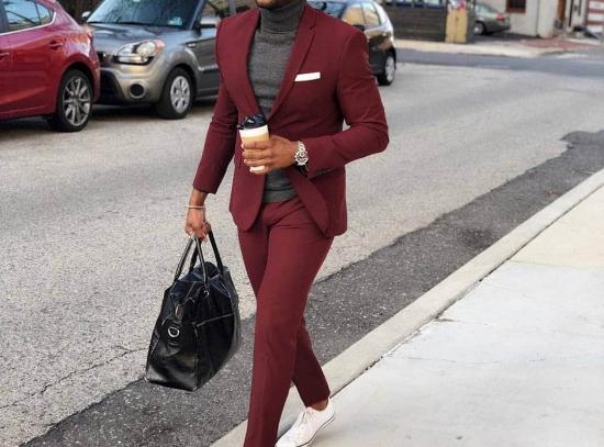 Burgundy One Button Men's Suit | Slim Fit Formal Business Suit_2