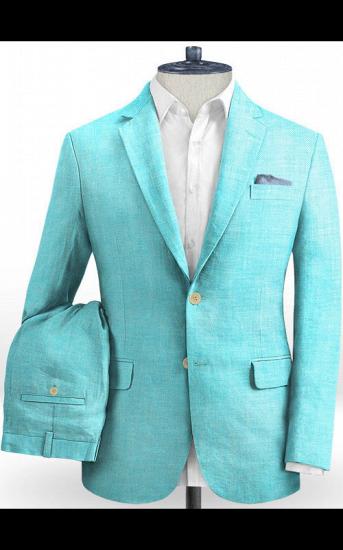 Blue Summer Linen Wedding Tuxedos | Prom Men Suits Wear Classic Formal 2 Pieces_2