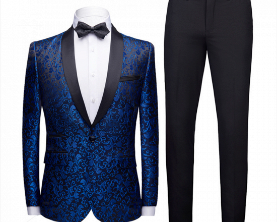 Holden Royal Blue Jacquard Prom Suits | Shawl Lapel Black Satin Wedding Tuxedos-Theo_2