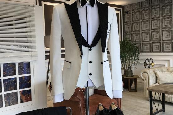 Carl Smart 3-pieces White Prom Men Suits mixed Black Peaked Lapel_2