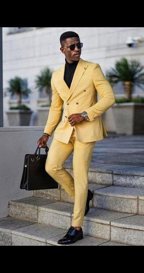 Jaxson Yellow Double Breasted Peaked Lapel Prom Men Suits_1