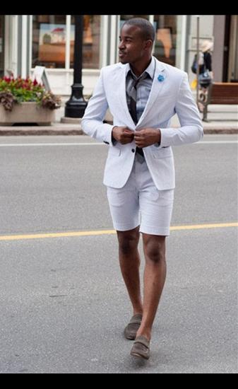 Kelvin White Summer Notched Lapel Fashion Suits with Short Pants_1