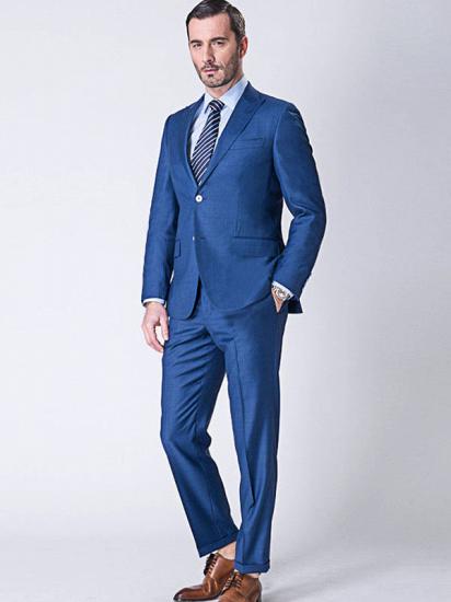 Stylish Peak Lapel to Measure Blue Mens Suits for All Seasons_2