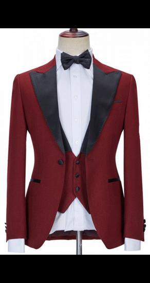 Stylish Red Three Pieces Best Fitted Peaked Lapel Prom Suits_1