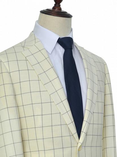 Ivory Large Grid Mens Suits Sale | Two Button Flap Pocket Leisure Suits for Men_4