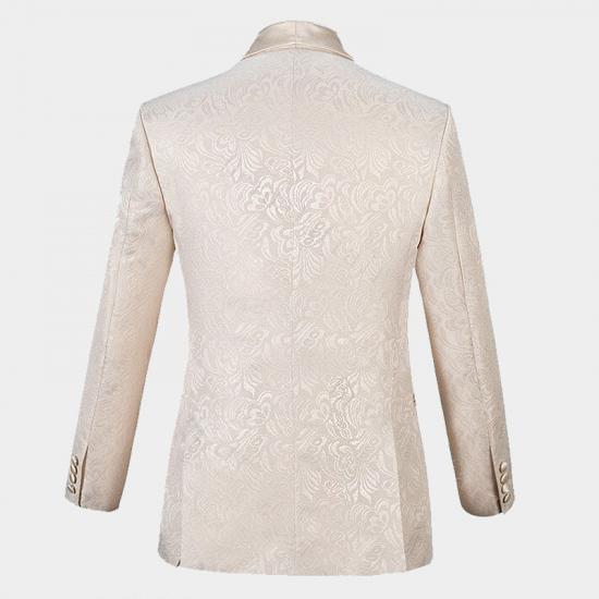 White Three Pieces Jacquare Tuxedo | Shawl Lapel Dinner Suits Sale_2