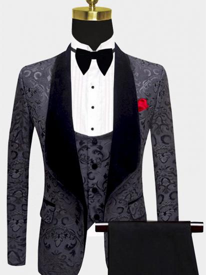 Black Jacquard Men Suits with 3 Pieces | Unique Dinner Suits for Prom_1