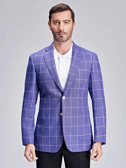Modern Plaid Violet Purple Elbow Patch Blazer Jacket for Men