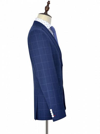 Three Flap Pocket Peak Lapel Mens Suits | Two Buttons Check Pattern Navy Suits for Men_4