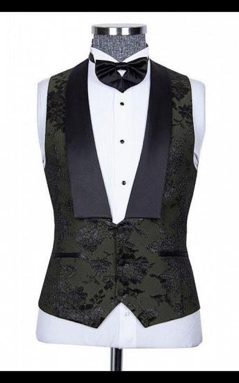 Nathanael Handsome Black Three Pieces Jacquard Peaked Lapel Wedding Groom Suits_2
