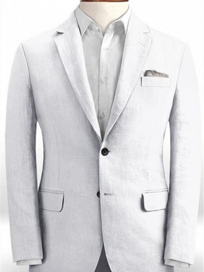 White Linen Beach Wedding Suits with Pants | Fashion Groom Wedding Tuxedos Man Blazers_1