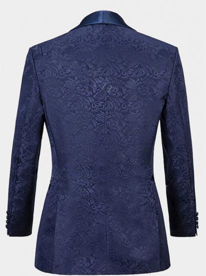 Navy Blue Three Pieces Tuxedo Online| Jacquard Bespoke Men Suits_2