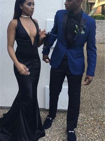 Navy Blue Slim Fit Best Prom Mens Suit with Peaked Lapel_1