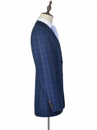 Check Pattern Blue Suits for Men | Notch Lapel Flap Pocket Plaid Mens Suits for Business_4