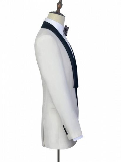 Black Knife Collar Classic White Wedding Suits for Men | One Button Wedding Tuxedos_5