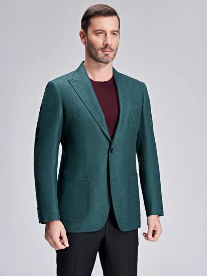 Stylich Green Patch Pocket Peak Lapel Daily Casual Slim Fit Blazer Jacket for Men_2