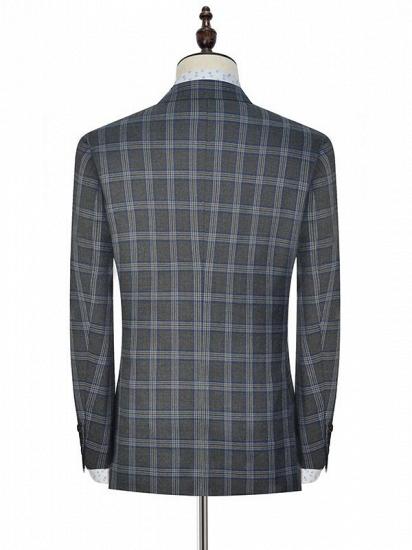 Gentle Dark Grey Large Checked Mens Suits | Peak Lapel Three Piece Suits for Men_5