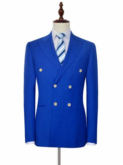 Peak Lapel Royal Blue Double Breasted Mens Suits | Six Buttons Stylish Leisure Suits_3