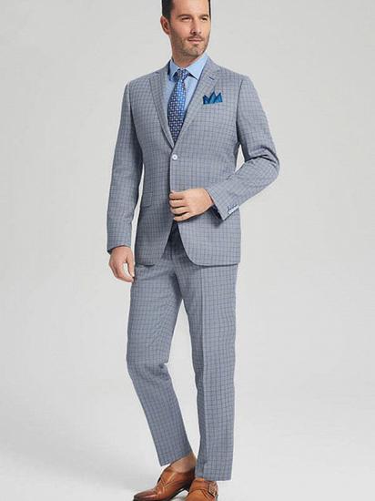 Casual Light Grey Suits for Men | Blue Grid Mens Leisure Suits Sale_1